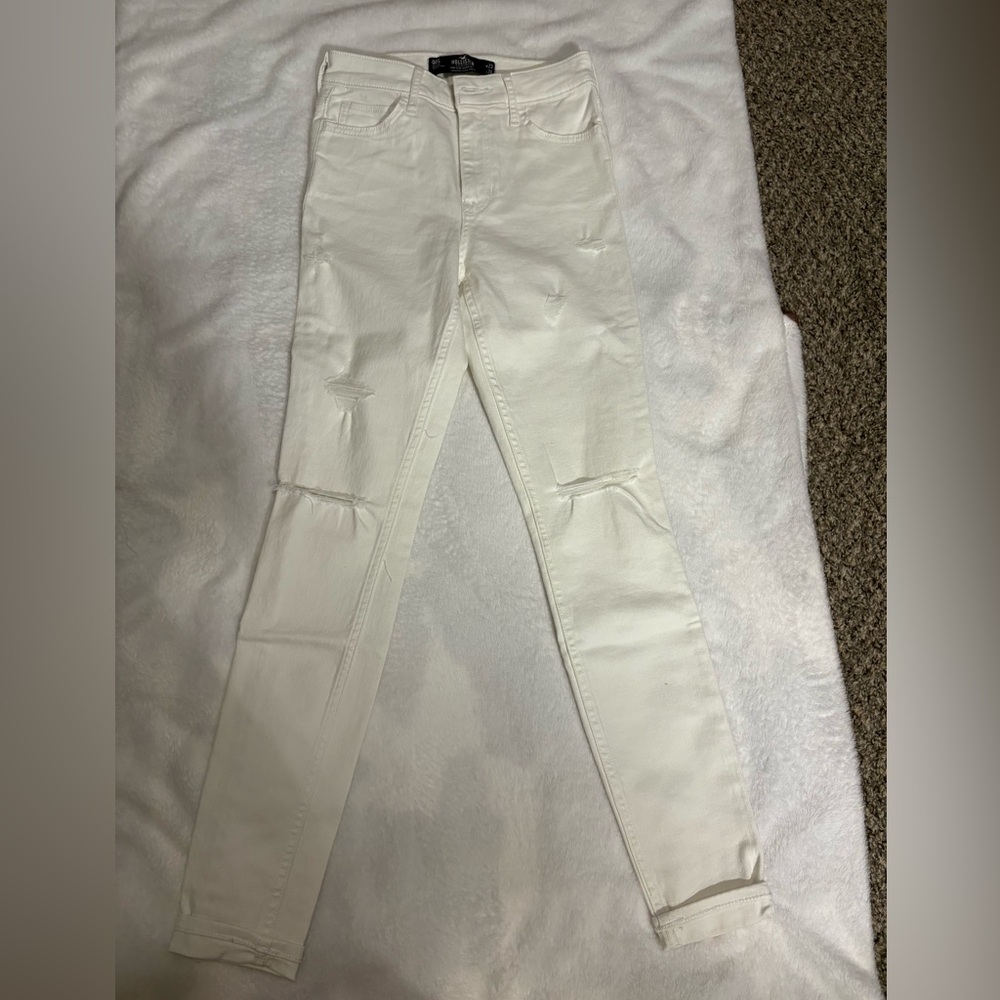 Hollister White Skinny Jeans with Distressed Details